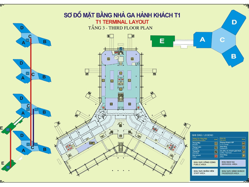 sơ đồ nhà ga t1 sân bay nội bài
